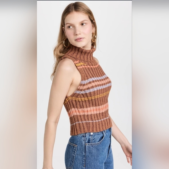 NWT Free People Ribbed Knit Cropped Turtleneck Sweater Tank Edith Vest Sz Large - Picture 12 of 16